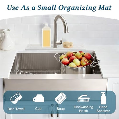 Diatomite Quick-Drying Stone Mat Set, Stone Mat for Kitchen Sink & Bathroom Sink Cover for Counter Space, Fits Soap Cups Sponges, Fast Water-Absorbing to Keep Dry (White, 15.7×3.9inch)