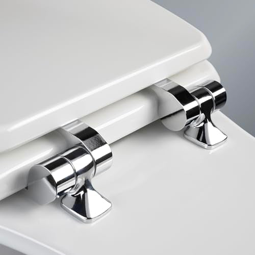 Mayfair Bennett Toilet Seat with Chrome Hinges, Slow Close Wood Seat, Secure Metal Hinges, Easy Install, Made in USA, Round, White - color: Chrome, size: Round