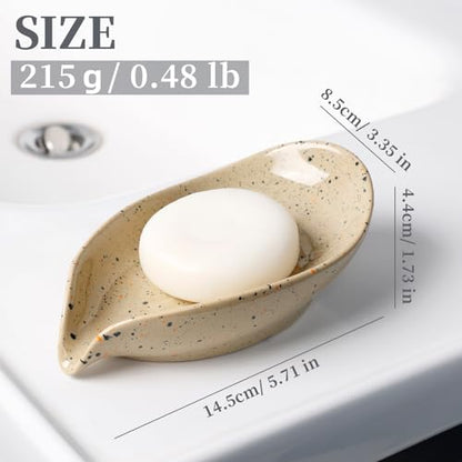 Soap Dish, Self Draining Soap Dishes 2PCS, Leaf Shape Ceramic Bar Soap Holder Drain Soap Dishes for Bathroom Sink Shower Kitchen, Easy to Clean Keeps Soap Dry, ANTIS'S HOME - color: Lightcurry-2pcs-enhanced Draining