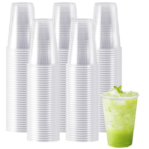 SIUQ 300 Pack 16 oz Clear Plastic Cups, Disposable Water Cups 16 Ounce | Hot/Cold Party Drinking Cups for Party, Picnic, Wedding, BBQ, Travel, Christmas, Halloween, Events - style: 16 oz-300pack