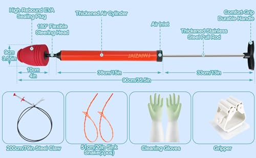 Toilet Plunger & Bathroom Plunger, High Pressure Heavy Duty - Powerful Air Drain Unclogger & Toilet Clog Remover, Premium Toilet Snake for Drains & Clogged Pipes