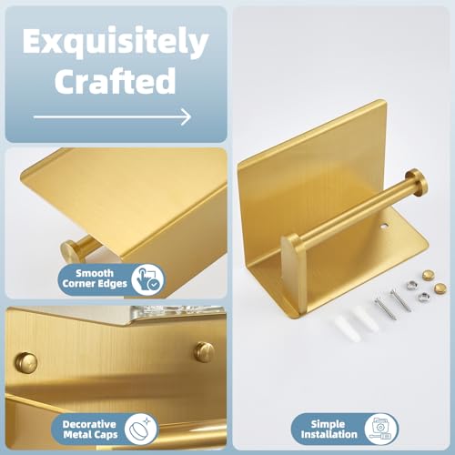 Toilet Paper Holder, Brushed Gold, 304 Stainless Steel | Wet Wipes & Air Freshener Storage, Space-Saving Design, Family Bath & Rental Apartment Use, Modern Bathroom Refresh - color: Brushed Gold, size: Single Rod