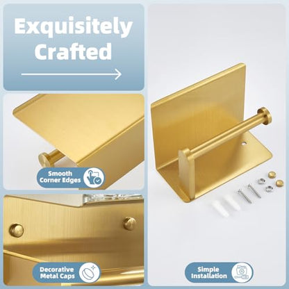 Toilet Paper Holder, Brushed Gold, 304 Stainless Steel | Wet Wipes & Air Freshener Storage, Space-Saving Design, Family Bath & Rental Apartment Use, Modern Bathroom Refresh - color: Brushed Gold, size: Single Rod