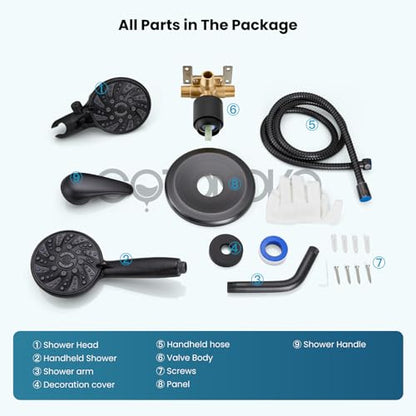 gotonovo Dual Shower Head Kit with Valve 6 Mode Handheld Oil Rubbed Bronze | 6 Mode ABS Rain Head 6 Mode ABS Handheld Spray 2 in 1 Bathroom Trim Kit Pressure Balance Valve Shower Head and Handle Set - color: Bronze