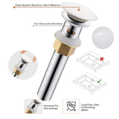 White Finish Bathroom Sink Faucet,Unique Design and Pop Up Drain - color: White