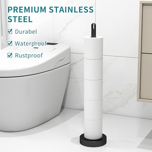 FEILERN Toilet Paper Holder Stand, Free Standing Heavy Weighted, Black | Tissue Paper Roll Storage with Reserve for Bathroom Countertop, Stainless Steel