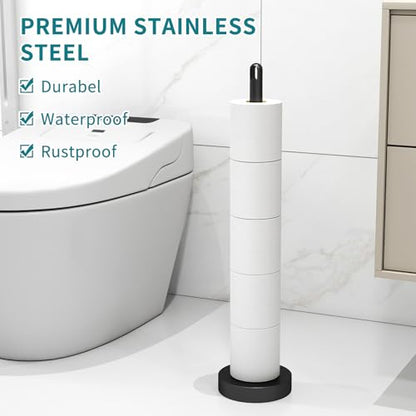 FEILERN Toilet Paper Holder Stand, Free Standing Heavy Weighted, Black | Tissue Paper Roll Storage with Reserve for Bathroom Countertop, Stainless Steel