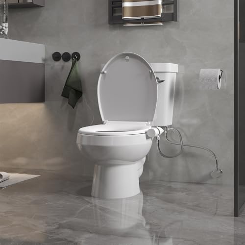 Smart Bidet Seat Non-Electric, Ultra-Thin Dual Nozzle, Hot and Cold Water Front Rear Wash with Adjustable Pressure, Easy Installation - color: Black, style: Knob