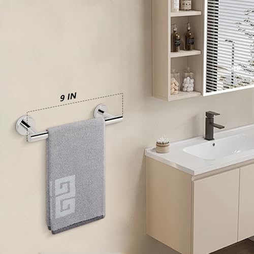 NearMoon Bath Towel Bar, Thicken Stainless Steel Shower Towel Rack Holder Wall Mounted for Bathroom, 9-lnch Overall Length-7-lnch Usable Hanging Space (1 Pack, Chrome Finish) - color: Chrome Finish, size: 9 Inch