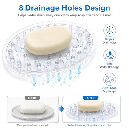 4-Pack Self-Draining Soap Holder, Clear Plastic Soap Saver Tray with Raised Ridges for Bathroom Shower and Kitchen Sink