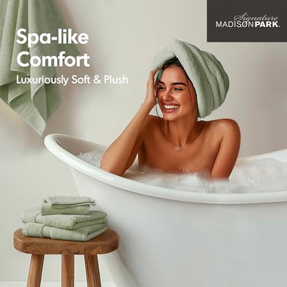 Madison Park 800GSM 100% Cotton Bathroom Bath Towel Set of 8, Sage Green | Long Staple, Highly Absorbent, Durable Hotel Spa Quality, Quick Dry, Double Stitched Hems, Lint Reducing, OEKO-TEX Certified - color: Sage Green, size: Multi-Sizes