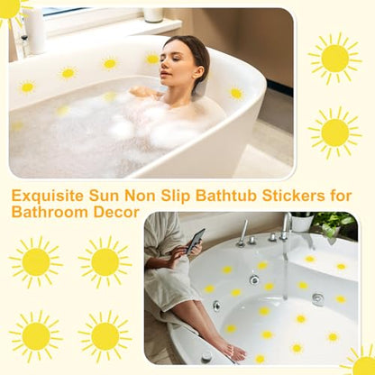 24 Pcs Sun Non Slip Bathtub Stickers Shower Stickers Cute Yellow Sun Bath Tub Decals with Scraper, Anti Slip Safety Shower Treads for Bathroom, Stairs, Pool Steps
