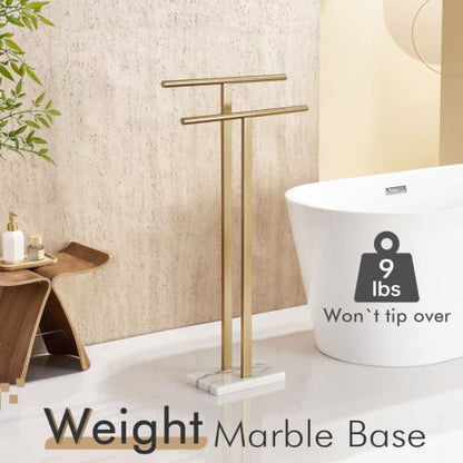 KOKOSIRI Standing Towel Rack for Bathroom Floor 2-Tier Towel Holder Free Stand with Heavy Marble Base Thicken Steady Champagne Bronze Stainless Steel THS0005-CPG - color: Champagne Bronze