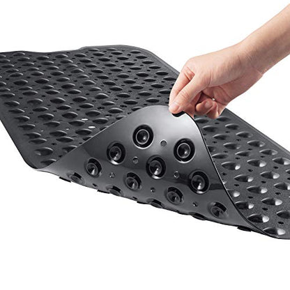 YINENN Bath and Shower Safety Mats 40x16 inch, Non Slip with Suction Cups for Bathroom Stall and Tub Floor, Extra Large and Machine Washable, Drain Holes Keep Bathtub Clean, Black - color: Black