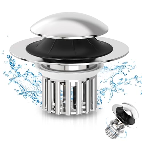 Universal 3 in 1 Bathroom Sink Drain Strainer,Pop Up Bathroom Sink Stopper with Removable Filter Basket,Sink Hair Catcher,Bathroom Drain Stopper Sink Plug for 1.1"-1.65" Basin Drain Holes (Sliver) - color: Sliver
