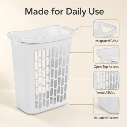 Slim Rectangular Laundry Hamper, Ventilated Plastic Clothes Basket, 1 Pack | 1.8 Bushel Open Laundry Basket with Sturdy Handles, Odor-Reducing Airflow Design for Closet, Dorm, and Bathroom Corners - size: 1.8 Bushel