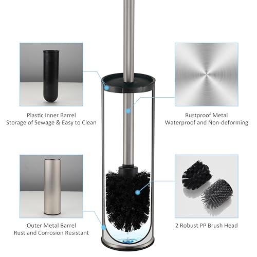 Toilet Brush and Holder,Stainless Steel Toilet Brushes for Bathroom with Holder 2pack Brushed Nickel - color: Brushed Nickel