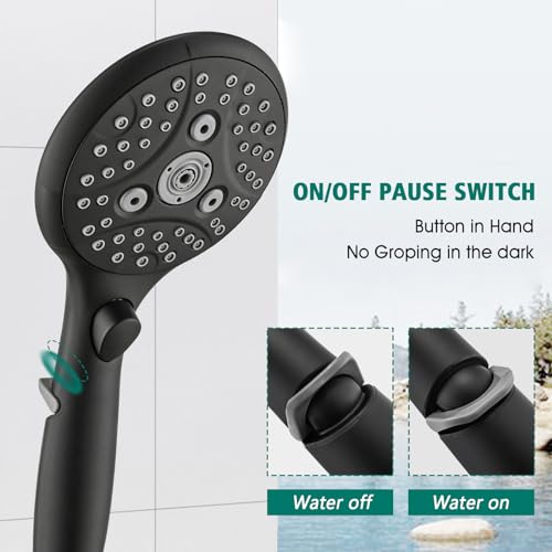 Handheld Shower Head with Slide Bar Combo, 6 Settings Handheld Shower with ON/OFF Pause Switch, Adjustable Height 27.5" Long Slide Bar, Wall Supply Elbow and 6.6ft Shower Hose, Matte Black - color: Matte Black