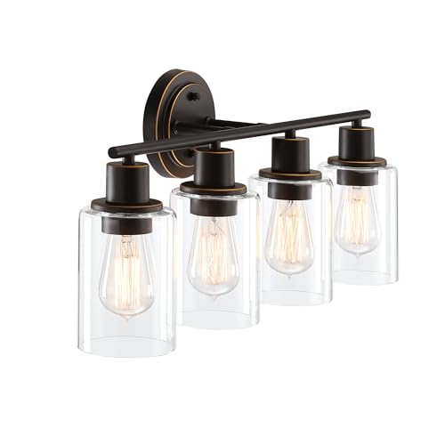 4-Light Oil Rubbed Bronze Bathroom Lighting Fixtures Over Mirror 4-Light Bathroom Vanity Light Oil Rubbed Bronze Vanity Wall Sconce Over Sink - color: Oil-Rubbed Bronze, size: 4-Light