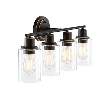4-Light Oil Rubbed Bronze Bathroom Lighting Fixtures Over Mirror 4-Light Bathroom Vanity Light Oil Rubbed Bronze Vanity Wall Sconce Over Sink - color: Oil-Rubbed Bronze, size: 4-Light