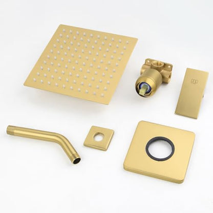 Shower Faucet Set Brushed Gold Bathroom Rainfall 8 Inch Shower Head System, Single Handle Shower Trim Kit with Rough-in Valve - color: Brushed Gold, size: 8 Inch (Wall Mount)