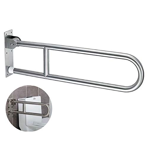 FlySkip Toilet Grab Bar,Flip Up Grab Bar, 31.5Inch Stainless Steel Handicapped Grab Bars for Toilet, Wall Mounted Bathroom Shower Safety Support Bar for Disabled Elderly Pregnant Woman | Wall Mounted Support Bar, Non-Slip Surface, 330LBS Load Capacity, Id