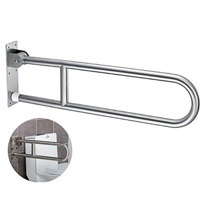 FlySkip Toilet Grab Bar,Flip Up Grab Bar, 31.5Inch Stainless Steel Handicapped Grab Bars for Toilet, Wall Mounted Bathroom Shower Safety Support Bar for Disabled Elderly Pregnant Woman | Wall Mounted Support Bar, Non-Slip Surface, 330LBS Load Capacity, Id
