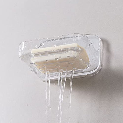 Soap Dish Holder, Wall Mounted Adhesive Soap Holder, No Drilling Shower Soap Sponge Holder for Bathroom Kitchen, Translucent Plastic - color: Clear Soap Holder