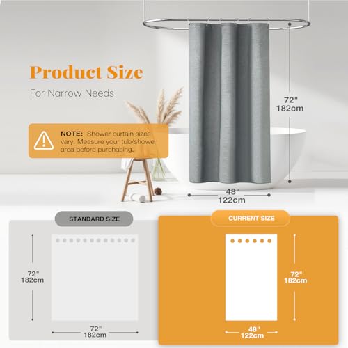 BTTN 48x72 Linen Textured Waterproof Fabric Shower Curtain Set, Grey/Gray | Stall Size, 230GSM Polyester, Heavy Duty Cloth, Weighted Hem, 8 Plastic Hooks, Modern Luxury Hotel Style, Machine Washable - color: Grey, size: 48"W x 72"L (Pack of 1)