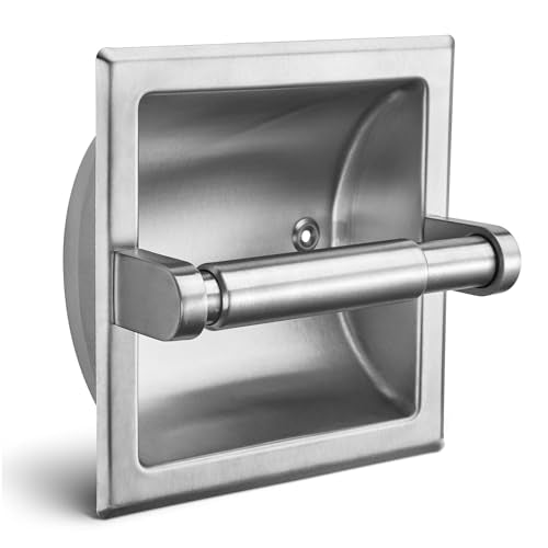 JunSun Recessed Toilet Paper Holder Brushed Nickel Stainless Steel Toilet Paper Roll Holder Tissue Holder Modern Tissue Roll Holder 6" X 6" Square Jumbo Mega Roll Holder Rear Mounting Bracket Included - color: Brushed Nickel