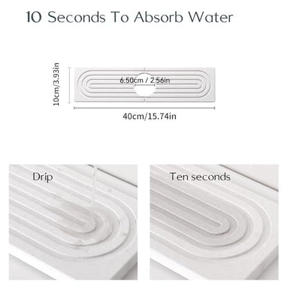 Diatomite Sink Splash Guard – Super Absorbent Kitchen & Bath Mat, Quick-Dry Non-Slip Drying Tray, Fits Most Faucets, Pet Bowl Mat, Vase Holder (White, 15.8'' x 4'') - color: White-D