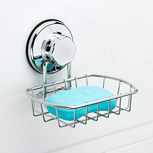 3in1 Suction Cup Shower Caddy Bath Wall Shelf + Soap Dish Holder for Large Shampoo Shower Gel Holder Bathroom Storage - Rustproof Stainless Steel
