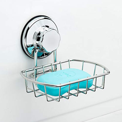 3in1 Suction Cup Shower Caddy Bath Wall Shelf + Soap Dish Holder for Large Shampoo Shower Gel Holder Bathroom Storage - Rustproof Stainless Steel