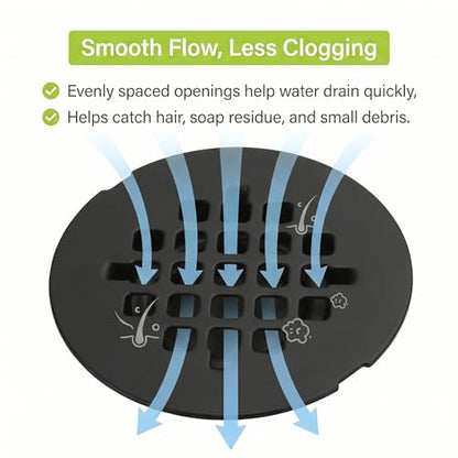 Shower Drain Cover Snap-in Hair Catcher - Matte Black 2 Pack | Stainless steel， 4-1/4" OD snap in， Fits 2-7/8" pin spacing， No tools install. Grate, shower strainer drain replacement. - color: Matte Black