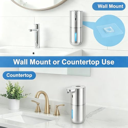 Automatic Soap Dispenser, Hand Soap Dispenser 12.8oz/380ml Smart Rechargeable, Liquid Soap Dispensers with 6-Level Touchless, Wall Mounted or Countertop Dish Soap Dispensing for Bathroom & Kitchen - color: Silver