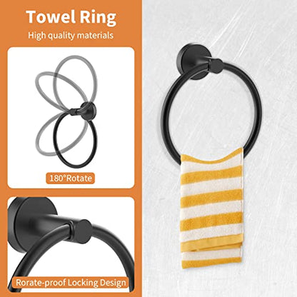 Cilee 10 Piece Matte Black Bathroom Hardware Set, 24 16 inch Towel Bar Set | 24 & 16 inch Towel bar, Toilet Paper Holder, Towel Ring, Towel Hook, Bathroom Accessories Set Stainless Steel Wall Mounted - color: 1 Black, size: 24inch
