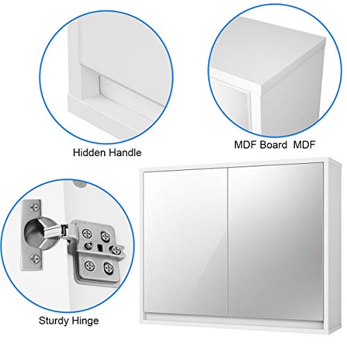 Tangkula Bathroom Medicine Cabinet, 2-Tier Wall-Mounted Storage Cabinet with Double Mirror Doors, Multipurpose Kitchen Bathroom Medicine Storage Cabinet, White (22" x 18") - size: 22 x 18 Inch