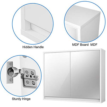 Tangkula Bathroom Medicine Cabinet, 2-Tier Wall-Mounted Storage Cabinet with Double Mirror Doors, Multipurpose Kitchen Bathroom Medicine Storage Cabinet, White (22" x 18") - size: 22 x 18 Inch
