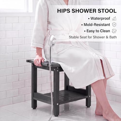 Shower Bench Seat for Inside Shower Waterproof Bath Stool for Shaving Legs | Heavy Duty HDPS Bathroom Bench with Storage Shelf & Adjustable Feet, Anti-Rotting, Save Space, No-Maintenance, Dark Gray - color: Dark Gray