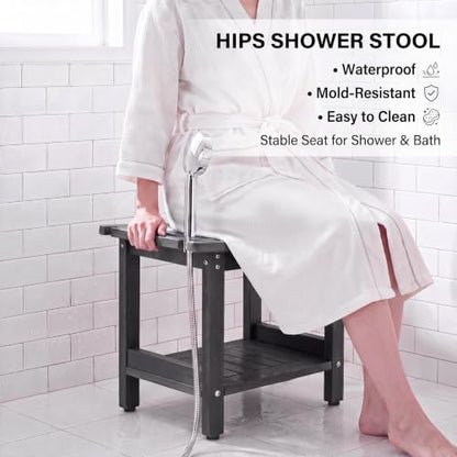 Shower Bench Seat for Inside Shower Waterproof Bath Stool for Shaving Legs | Heavy Duty HDPS Bathroom Bench with Storage Shelf & Adjustable Feet, Anti-Rotting, Save Space, No-Maintenance, Dark Gray - color: Dark Gray