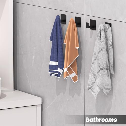 Towel Hooks for Bathroom Adhesive, 4 Pack Matte Black Bathroom Hooks for Towels - Heavy Duty rustproof Towel Hook, sus304 Stainless Steel Adhesive Towel Hooks, Wall Mounted Shower Hooks - color: Black