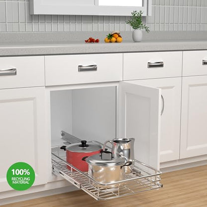 Cabinet Pull Out Shelves 14" W x 21" D, Chrome-Plated Steel | Heavy-Gauge Wire Kitchen Cabinet Organizer, 100 lbs Capacity, Ball-Bearing Glides, Min 15" Opening, Under Sink Organizer - size: 14" W x 21" D