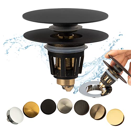 Universal Bathroom Sink Drain Stopper, Fits Most Pop-Up Drains for Vessel Sink Lavatory Vanity, Sink Drain Strainer with Detachable Hair Catcher, Tested by Plumber in US (MATT Black) - color: Matt Black