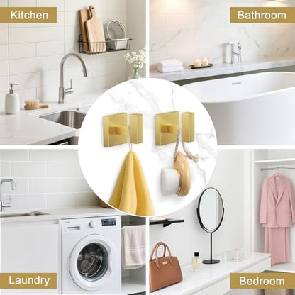 TURS Brushed Gold 5 Pieces Bathroom Hardware Set, SUS304 Stainless Steel 23.6 Inch Bath Towel Bar Set, Square Bathroom Accessories Kit Wall Mounted - color: Brushed Gold
