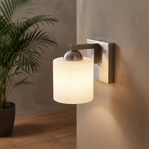 mirrea 1-Light Brushed Nickel Bathroom Vanity Light with White Glass Shade | Over Mirror,Wall Sconce,ETL listed,Bathroom Lighting Fixtures,Elegant Design,Milk White Glass Shade,Easy Installation - color: Brushed Nickel, size: 1-light