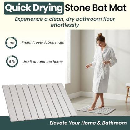Extra Long Foldable Stone Bath Mat 32 x 15 - Diatomaceous Earth Shower Mat, Non-Slip Quick-Dry Stone Bath Mats for Bathroom, Super Absorbent, Compact Design, Easy to Clean, Light Grey | Super absorbent surface, easy-care finish, includes non-slip pad, bat