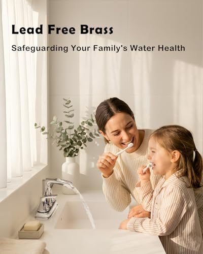 Fapully Bathroom Faucet, 4 Inch Waterfall Bathroom Sink Faucet Chrome | 2-Handle, Lead-Free Brass,Centerset Faucet for Bathroom Sink with Pop-up Drain - color: Chrome