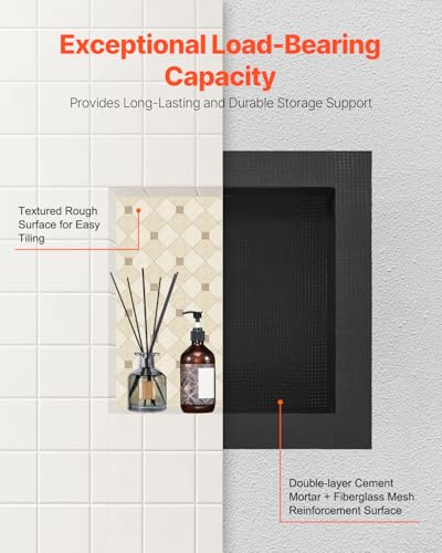 VEVOR Shower Niche,16-Inch Width x 16-Inch Height x 3.5-Inch Depth Single Shelf Organizer,Wall-Inserted Niche Recessed Sealed Protection Modern Soap Storage for Shower Bathroom,Black - size: 16x16''
