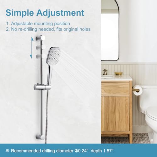 OFFO Shower Slide Bar Combo, Adjustable 27 in Slide Bar with 3-Mode Square Handheld Shower Head and 60 in Stainless Steel Hose, Screw Wall Mounted, Chrome Finish - style: Square 27" Slide Bar & 60" Hose