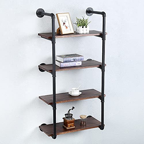 Industrial Pipe Shelves With Wood Planks,Rustic Pipe Shelving Wall Shelf | Metal Pipe Solid Pine Wood,Easy to Assemble,Wooden Board Thickness 0.78 In,For Bar Farmhouse Kitchen Office Bathroom,Bedroom - color: 4-layer, size: 24in
